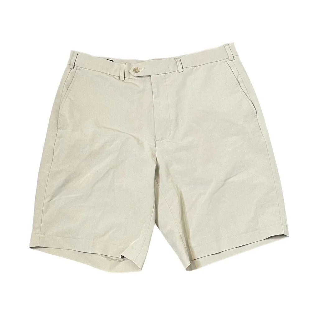 Monterey Club Golf Short Men Size 32 Chino Classic Fairway Beige Hi-Rise Stretch